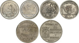 PESETA SYSTEM: LOCAL ISSUES OF THE CIVIL WAR
Serie 3 monedas 50 Céntimos (2) y 1 Peseta. CONSEJO de SANTANDER, PALENCIA y BURGOS. Cuni. 50 Céntimos c...