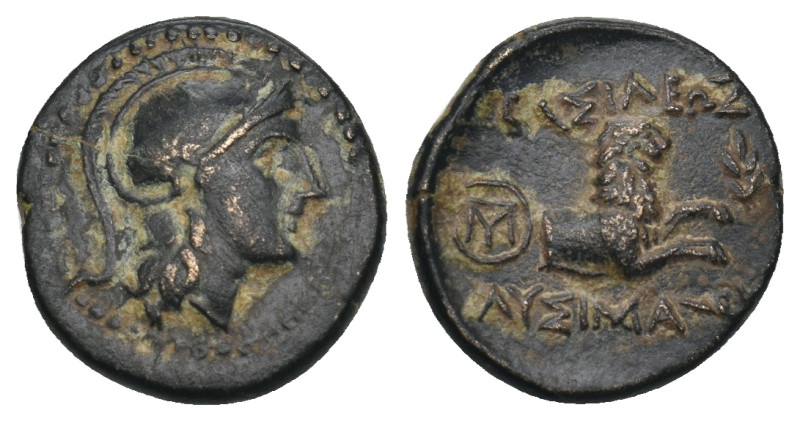 KINGS OF THRACE. Lysimachos (305-281 BC). Ae. Lysimachia.
Obv: Helmeted head of ...