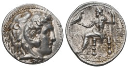 KINGS OF MACEDON. Alexander III 'the Great' (336-323 BC). Tetradrachm. Babylon.
Obv: Head of Herakles right, wearing lion skin.
Rev: ΒΑΣΙΛΕΩΣ AΛEΞAN...