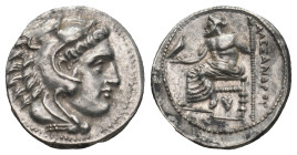 KINGS OF MACEDON. Alexander III 'the Great' (336-323 BC). Drachm. Sardeis.
Obv: Head of Herakles right, wearing lion skin.
Rev: AΛΕΞΑΝΔΡΟΥ.
Zeus seate...
