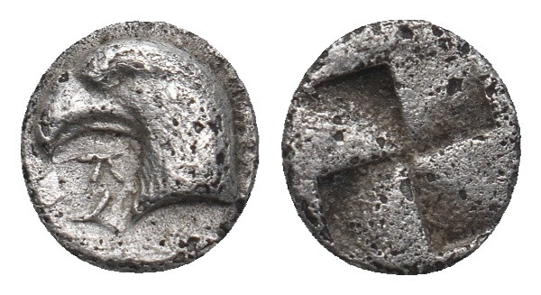AEOLIS. Kyme. Hemiobol (Circa 480-450 BC).
Obv: KY.
Head of eagle left.
Rev: Mil...