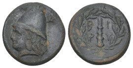 TROAS. Birytis. Ae (4th-3rd centuries BC).
Obv: Head of Kabeiros left, wearing pilos; star to left and right.
Rev: B - I / P - Y in two lines around d...