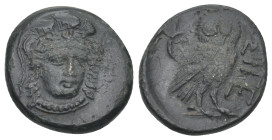 TROAS. Sigeion. Ae (355-334 BC).
Obv: Helmeted head of Athena facing slightly right.
Rev: ΣΙΓΕ.
Owl standing right, head facing; crescent to left.
SNG...