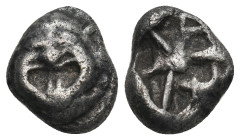 MYSIA. Parion. Drachm (5th century BC).
Obv: Facing gorgoneion with protruding tongue.
Rev: Disorganized linear pattern within incuse square.
.
Condit...