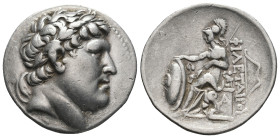 KINGS OF PERGAMON. Eumenes I (263-241 BC). Tetradrachm.
Obv: Laureate head of Philetairos right.
Rev: ΦIΛETAIPOY.
Athena seated left on throne, restin...