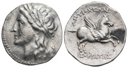 CARIA. Alabanda (as Antiocheia). Tetradrachm. Circa 197-190/88 BC. Isokrates, magistrate.
Obv: Laureate head of Apollo left
Rev: Pegasos flying right;...