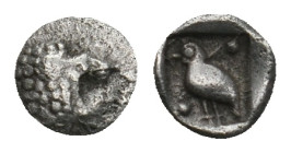 CARIA. Mylasa. Tetartemorion (Circa 420-390 BC).
Obv: Forepart of lion left, head reverted.
Rev: Bird standing left.
SNG Kayhan 947ff.
Condition: Very...