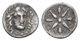 SATRAPS OF CARIA. Pixodaros (Circa 341/0-336/5 BC). Trihemiobol. Halikarnassos.
Obv: Laureate head of Apollo facing slightly right.
Rev: ΠIΞΩΔAPO.
Sta...