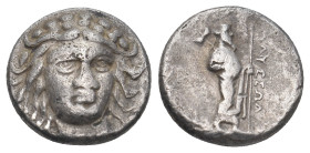 SATRAPS OF CARIA. Maussolos (Circa 377/6-353/2 BC). Drachm. Halikarnassos.
Obv: Laureate head of Apollo facing slightly right.
Rev: MAYΣΣΩΛΛON.
Zeus s...