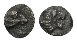 CARIA. Uncertain. Tetartemorion (4th century BC).
Obv: Ram's head right.
Rev: Roaring lion's head right.
SNG Keckman 903–8.
Condition: Fine.
Weight: 0...