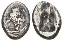 ACHAEMENID EMPIRE. Time of Xerxes II to Artaxerxes III (Circa 420-350 BC). Siglos. Sardes.
Obv: Persian king in kneeling-running stance right, holding...