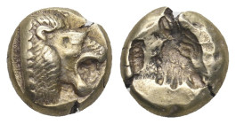 LESBOS. Mytilene. EL Hekte (Circa 521-478 BC).
Obv: Head of roaring lion right.
Rev: Incuse head of calf right; rectangular punch to left.
Bodenstedt ...