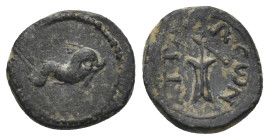 PAMPHYLIA. Attalea. Psuedo-autonomous.
Obv: Dolphin right.
Rev: ΑΤΤΑΛƐⲰΝ, rudder.
RPC II online 1508. 
Condition: Fine.
Weight : 2.23 gr
Diameter : 13...