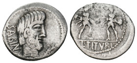 L. TITURIUS L.F. SABINUS. Denarius (89 BC). Rome.
Obv: SABIN.
Bareheaded and bearded head of King Tatius right; monogram to right.
Rev: L TITVRI.
Two ...