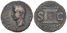 AUGUSTUS. (27 B.C. - A.D. 14). Ae. As. posthumous issue, Rome mint, issued under Tiberius.
Obv: Radiate head of Augustus to left, around DIVVS AVGVSTV...