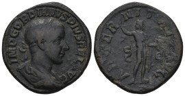 Gordian III, AD 238-244. AE Sestertius, Rome.

Obv: IMP GORDIANVS PIVS FEL AVG. Bust of Gordian III, laureate, draped, cuirassed, right.
Rev: AETER...