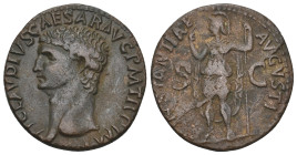 CLAUDIUS (41-54). As. Rome.
Obv: TI CLAVDIVS CAESAR AVG P M TR P IMP P P.
Bare head left.
Rev: CONSTANTIAE AVGVSTI / S - C.
Constantia standing left, ...
