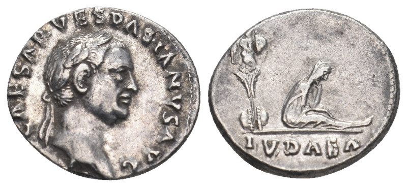 VESPASIAN (69-79). Denarius. Rome. "Judaea Capta" issue.
Obv: IMP CAESAR VESPASI...