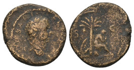 TITUS (Caesar, 69-79). Ae. Uncertain eastern mint, possibly Ephesus. Judaea Capta issue.
Obv: T CAESAR IMPEP (sic) PONT.
Laureate head right.
Rev: S -...