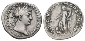 TRAJAN (98-117). Denarius. Rome.
Obv: IMP TRAIANO AVG GER DAC P M TR P COS V P P.
Laureate, draped and cuirassed bust right.
Rev: SPQR OPTIMO PRINCIPI...