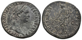 DOMITIAN (81-96). As. Rome.
Obv: IMP CAES DOMIT AVG GERM COS XV CENS PER P P.
Laureate head right.
Rev: FORTVNAE AVGVSTI / S - C.
Fortuna standing lef...