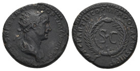 TRAJAN (98-117). Semis. Rome, for use in Syria.
Obv: IMP CAES NER TRAIANO OPTIMO AVG GERM.
Radiate and draped bust right.
Rev: DAC PARTHICO P M TR POT...