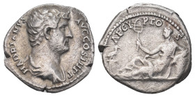 HADRIAN (117-138). Denarius. Rome. "Travel Series" issue.
Obv: HADRIANVS AVG COS III P P.
Laureate head right.
Rev: AEGYPTOS.
Egypt reclining left, ho...