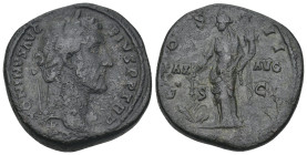 ANTONINUS PIUS (138-161). Sestertius. Rome.
Obv: ANTONINVS AVG PIVS P P TR P.
Laureate head right.
Rev: COS IIII / PAX - AVG / S - C.
Pax standing lef...