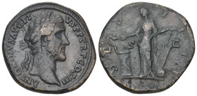 ANTONINUS PIUS (138-161). Sestertius. Rome.
Obv: ANTONINVS AVG PIVS P P TR P COS III.
Laureate head right.
Rev: DES IIII / S - C.
Salus standing left,...