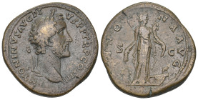 ANTONINUS PIUS (138-161). Sestertius. Rome.
Obv: ANTONINVS AVG PIVS P P TR P COS III.
Laureate head right.
Rev: ANNONA AVG / S - C.
Annona standing fa...