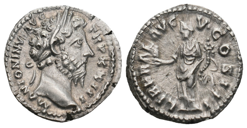 MARCUS AURELIUS (161-180). Denarius. Rome.
Obv: M ANTONINVS AVG TR P XXIII.
Laur...