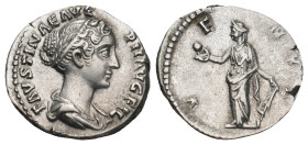 FAUSTINA II (Augusta, 147-175). Denarius. Rome.
Obv: FAVSTINAE AVG PII AVG FIL.
Draped bust right, wearing band.
Rev: VENVS.
Venus standing left, hold...