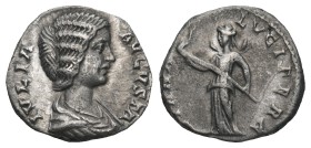JULIA DOMNA (Augusta, 193-217). Denarius. Laodicea ad Mare.
Obv: IVLIA AVGVSTA.
Draped bust right.
Rev: DIANA LVCIFERA.
Diana standing left, with ...