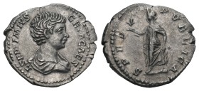 GETA (Caesar, 198-209). Denarius. Rome.
Obv: L SEPTIMIVS GETA CAES.
Bareheaded and draped bust right.
Rev: SPES PVBLICA.
Spes advancing left, hold...