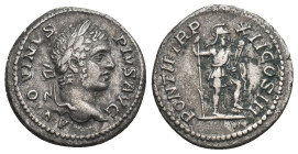 CARACALLA (197-217). Denarius. Rome.
Obv: ANTONINVS PIVS AVG.
Laureate head right.
Rev: PONTIF TR P XII COS III.
Virtus standing right, helmeted, righ...