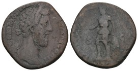 COMMODUS 177-192. Sestertius, Rome.

Obv: M COMMODVS ANT P FELIX AVG BRIT
Laureate head right.
Rev: MART PACAT P M TR P XIIII IMP VIII COS V P P /...