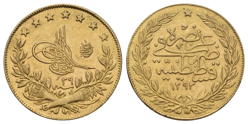 OTTOMAN EMPIRE. 'Abd al-Hamid II (AH 1293-1327 / AD 1876-1909). GOLD 100 Kurush....