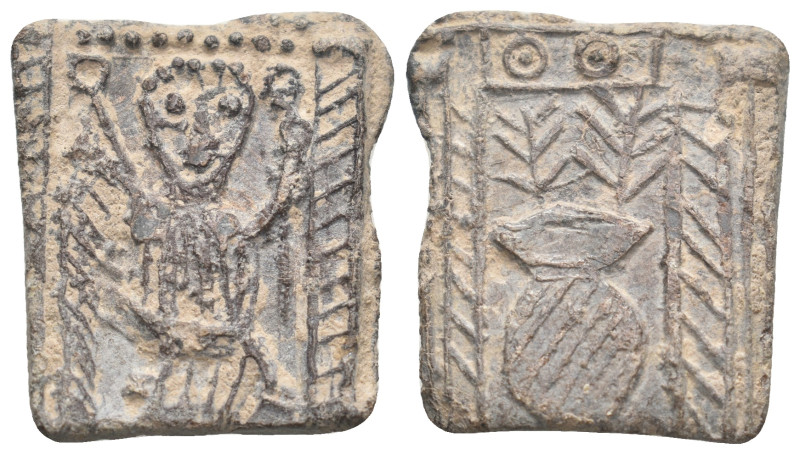 BYZANTINE PB TESSERA. Uncertain. 
Obv: Iconographic priest standing, holding vic...