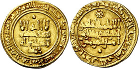 Califato. AH 342. Abd al-Rahman III. Madinat al-Zahra (Medina Azahara). Dinar. (V. 423). Muy rara. 4,24 g. MBC.