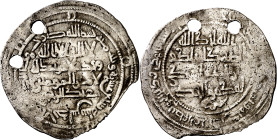 Califato. AH 317. Abd al-Rahman III. Al Andalus. Dirhem. (V. 348) (Fro. 7). Dos perforaciones de época. Rara. 2,63 g. (MBC-).