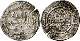 Califato. AH 340. Abd al-Rahman III. Madinat al-Zahra (Medina Azahara). Dirhem. (V. 421) (Fro. 45). Grieta radial que no afecta la lectura. 2,75 g. MB...