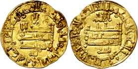 Califato. AH 363. Al-Hakam II. Madinat al-Zahra (Medina Azahara). Dinar. (V. 489) (Fro. 4). Esta variante con cinco líneas en cada cara es extraordina...