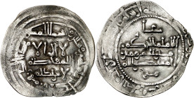 Califato. AH 365. Al-Hakam II. Al Andalus. Dirhem. (V. falta) (Fro. 20, mismo ejemplar). Atractiva. Esta variante con el nombre de "A-mir" dividido en...