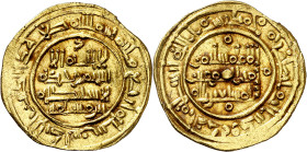 Califato. AH 400. Sulayman. Al Andalus. Dinar. (V. 690) (Fro. 93) (Prieto 16a). Punto de soldadura en el centro del reverso, pero la moneda no ha sufr...