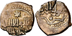Taifa anónima. Anónima. Fracción de dinar en oro muy bajo. (Prieto "Suplemento" 169) (Artur Bofarull, en ACTA NUMISMÀTICA 20, página 122). Estas moned...