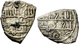 Taifas almorávides. Muhammad ibn Sa'd y el Amir Hilal. Fragmento de dirhem. (V. tipos 1976 o 1977) ("Murcia musulmana" 88 o 89). 1,45 g. MBC.