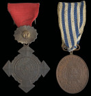 Argentina, Battle of Yatay Campaign 1865, in bronze, with original blue and white striped riband; Uruguay, Medal for Paraguay 1891, iron medal, with b...