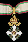 Bulgaria, Order of Civil Merit, Type 2, with Imperial crown, Third Class neck badge, in gilt and enamels, width 55m, in case of issue, extremely fine