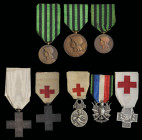 France, Société Française de Secours aux Blessés Militaires des Armées de Terre et de Mer (4), 1864-66, silver medal, 1870-71, bronze crosses (2), Fir...