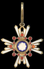 Japan, Order of the Sacred Treasure, Third Class neck badge, in silver-gilt and enamels, 52mm, right hand ball chipped, better than very fine